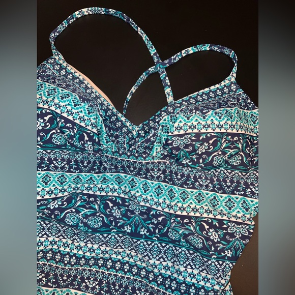 Kona Sol Shirred Adjustable Tie One Piece Swimsuit in Blue Size XL EUC - Picture 5 of 8